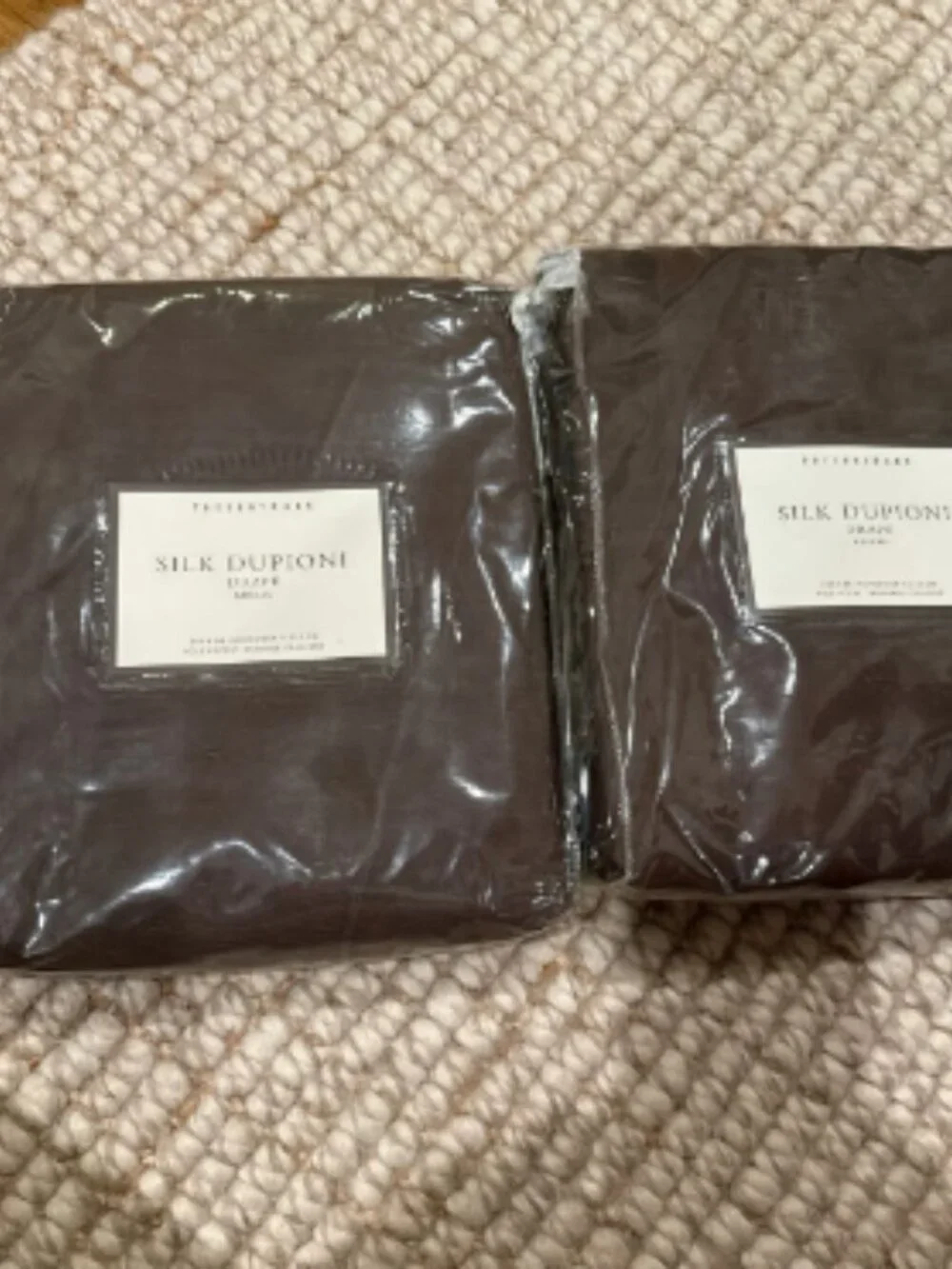 Pottery Barn 104W x 84L Espresso Silk Dupioni Drapes. NEW in Packaging. Set of 2
